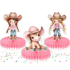 5 Pcs Charming Pink Cowgirl Table Honeycombs - Perfect for Rustic Baby Showers & Western Birthday Parties