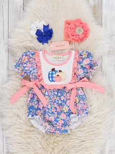 Pumpkin Botanicals Embroidered Bow Bubble Romper