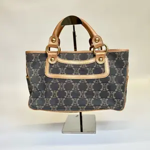 Pre-owned Celine Triomphe Monogram Denim Handbag Vintage 2005 Base Length 30cm Serial N23227372