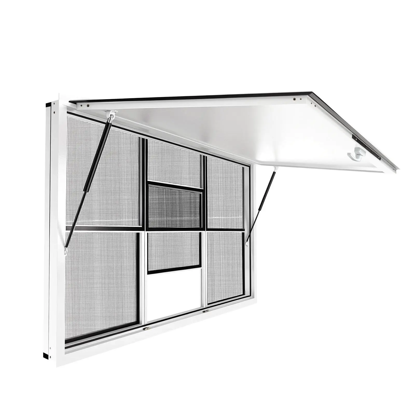 Aluminum Alloy Frame Vertical Window for Food Trucks, Concession Trailers - 60×36 inches, 85° Max Angle, Awning Door, Drag Hook, Concession Vehicle Window Hardware