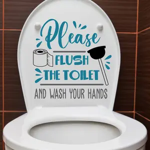 Flush Toilet PVC Wall Sticker N1745, Bathroom Toilet Decal, Cross-Border Washroom Decoration, Durable and Easy to Install