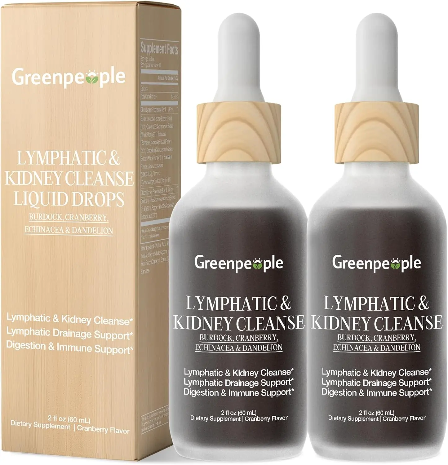 GREENPEOPLE Lymphatic Drainage & Kidney Cleanse & Detox Drops, 60ml(2 Pack) | lymphatic Drainage Supplements with Cleavers, Burdock & Dandelion for Fluid Balance, Daily Cleanse, Immune&Lymph Flow Support