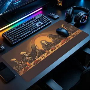 1pc Spooky Skeleton "Last Supper" Gothic Art Large Gaming Mouse Pad, Extended XXL Desk Mat with Stitched Edge & Non-Slip Rubber Base, Ideal for Gamers, Dark Aesthetic Fans and Halloween Lovers, Perfect for Gaming Rooms, Home Offices & Bedroom Desks