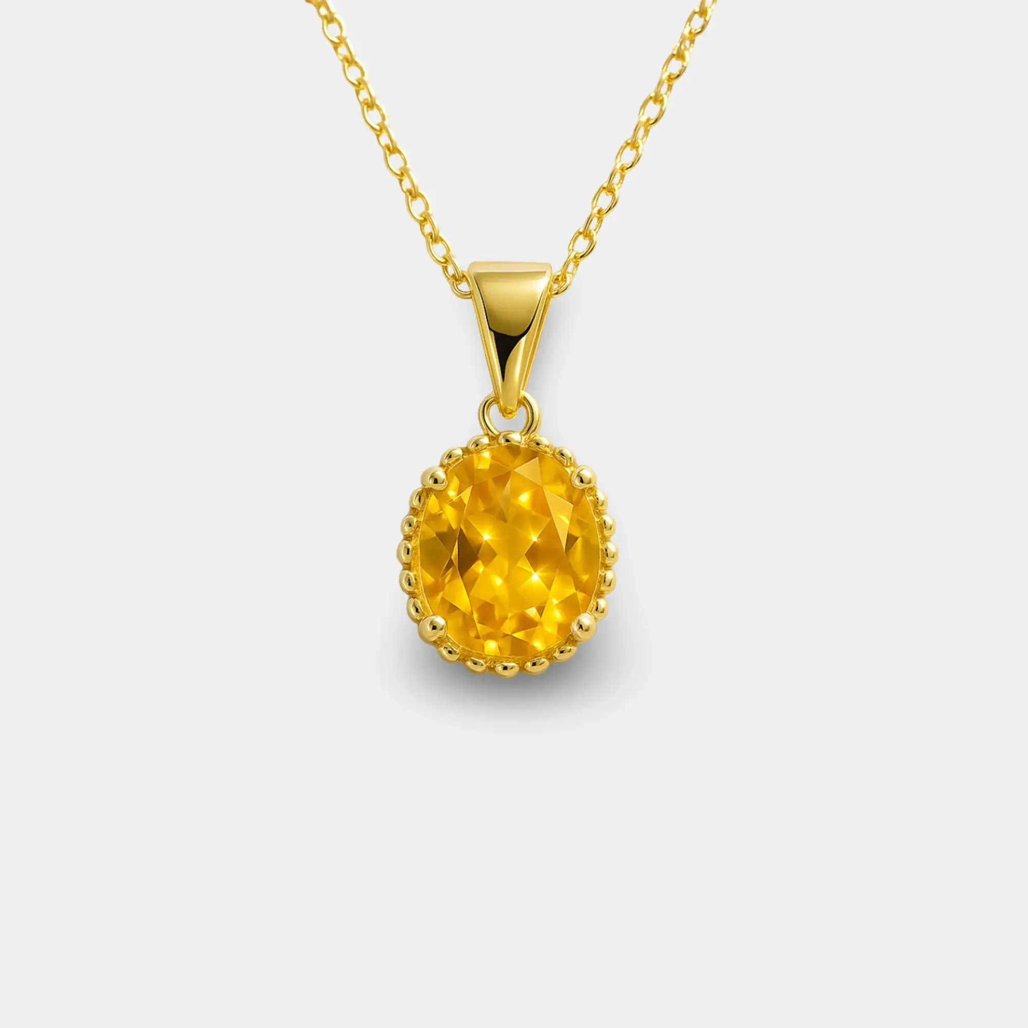 Oval Citrine Pendant Necklace | Gold-Plated Silver November Birthstone Gift for Her