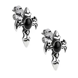 Onyx Stone Cross Stainless Steel Stud Earrings