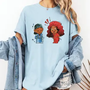 Cute Couple Cartoon Graphic Tee Unisex Vintage Look, Aesthetic Cartoon Couple Shirt Gift, Cool Guy and Girl T-Shirt