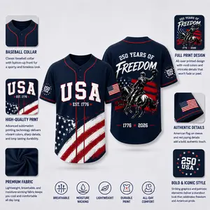 USA 250 Years of Freedom Baseball Jersey – Patriotic Independence Day Button-Up Shirt 1776–2026