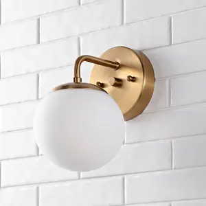 5.75" 1-Light Louis Parisian Globe Metal/Frosted Glass Modern Contemporary LED Vanity Light Brass/Gold - JONATHAN Y: Bathroom Fixture, ETL Listed