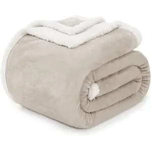 Sherpa Beige Cream Fleece Throw Blankets, Fluffy Flannel Plush and Throw, Fuzzy Cuddle Blankets for Couch Bed Sofa Adults (50 "x 60")