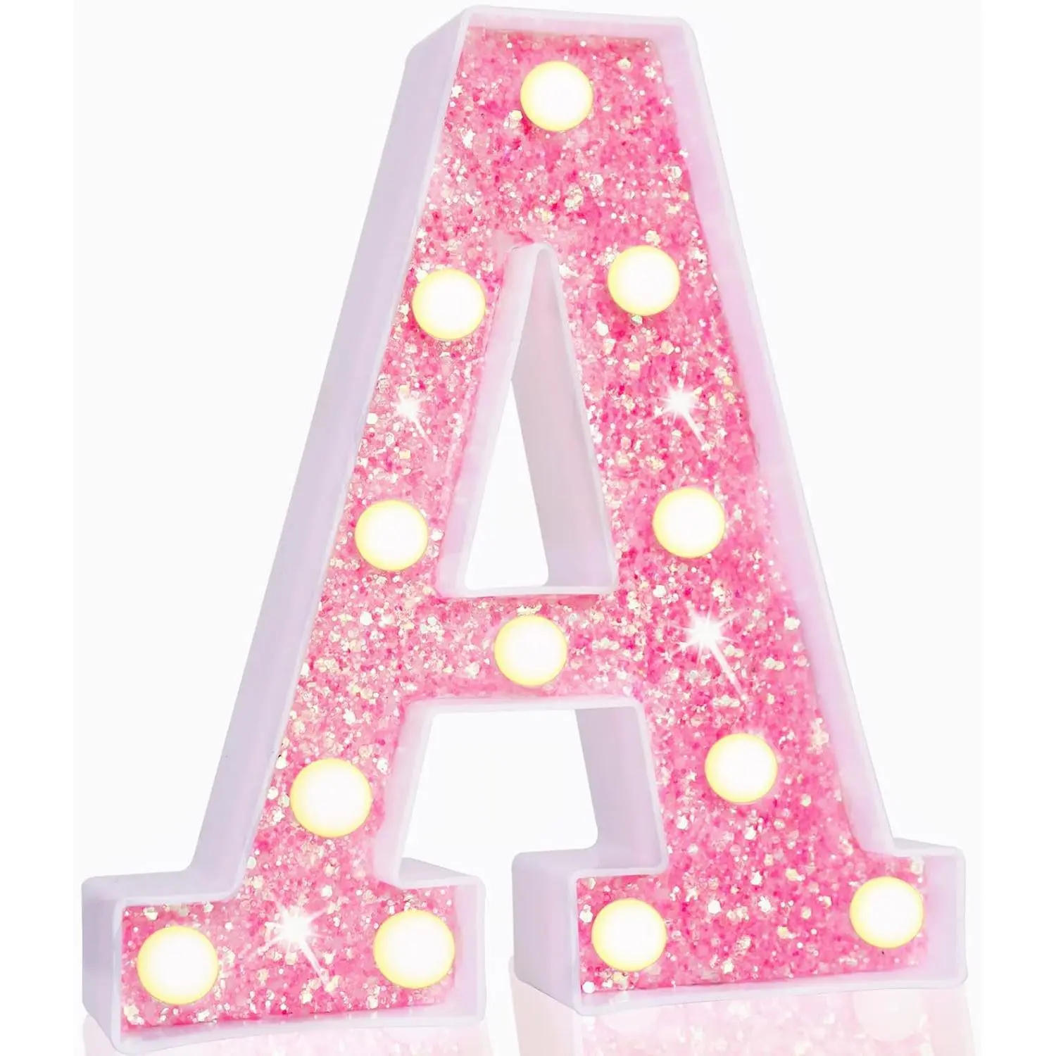 MELLOW MORNINGS LED Marquee Letter Lights, Light Up Pink Letters Glitter Alphabet Letter Sign Battery Powered for Night Light Birthday Party Wedding Girls Gifts Home Bar Christmas Decoration, Pink Letter A