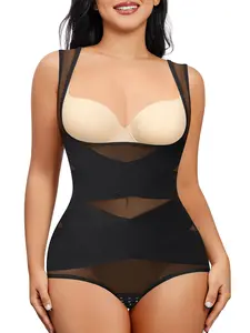 Women's Solid Color Open Bust Adjustable Hook & Eye Closure Crotch Shapewear Bodysuit, Breathable Comfortable Tummy Control Push Up Chest Shaper Bodysuit