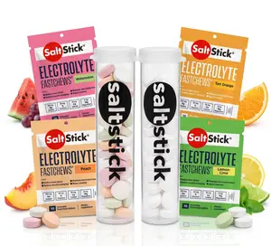 SaltStick Fastchews, Electrolyte Replacement Tablets for Rehydration, Exercise Recovery, Youth & Adult Athletes, Hiking, Sports Recovery, 10ct Variety 4-Pack With Race Ready Tubes