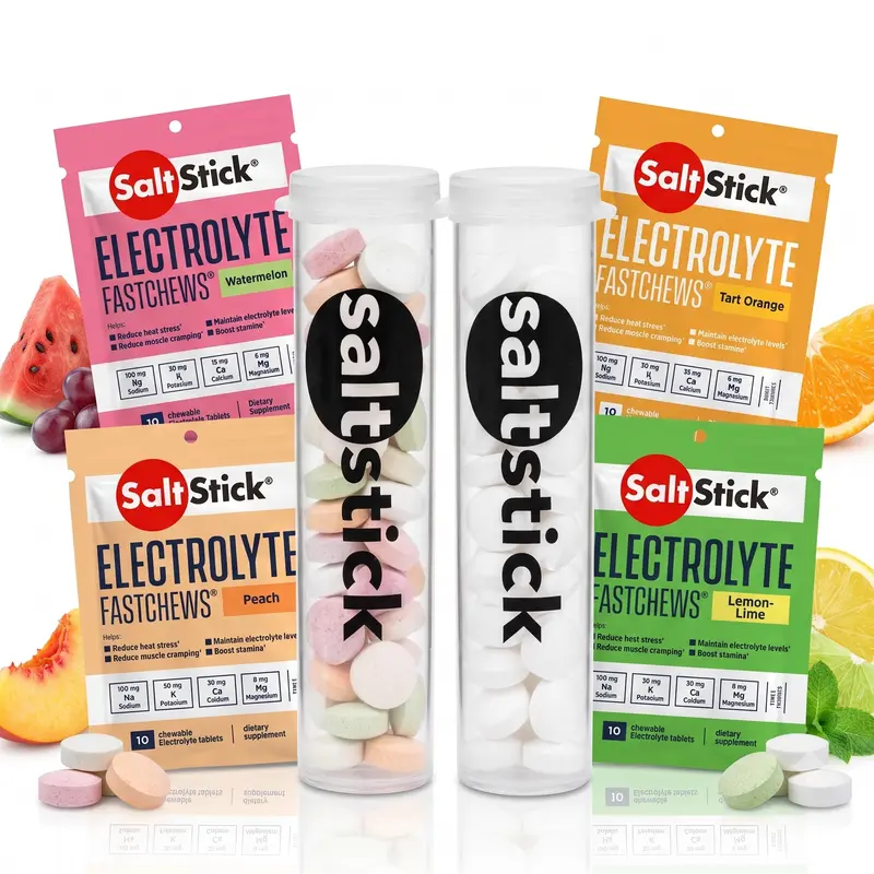 SaltStick Fastchews, Electrolyte Replacement Tablets for Rehydration, Exercise Recovery, Youth & Adult Athletes, Hiking, Sports Recovery, 10ct Variety 4-Pack With Race Ready Tubes