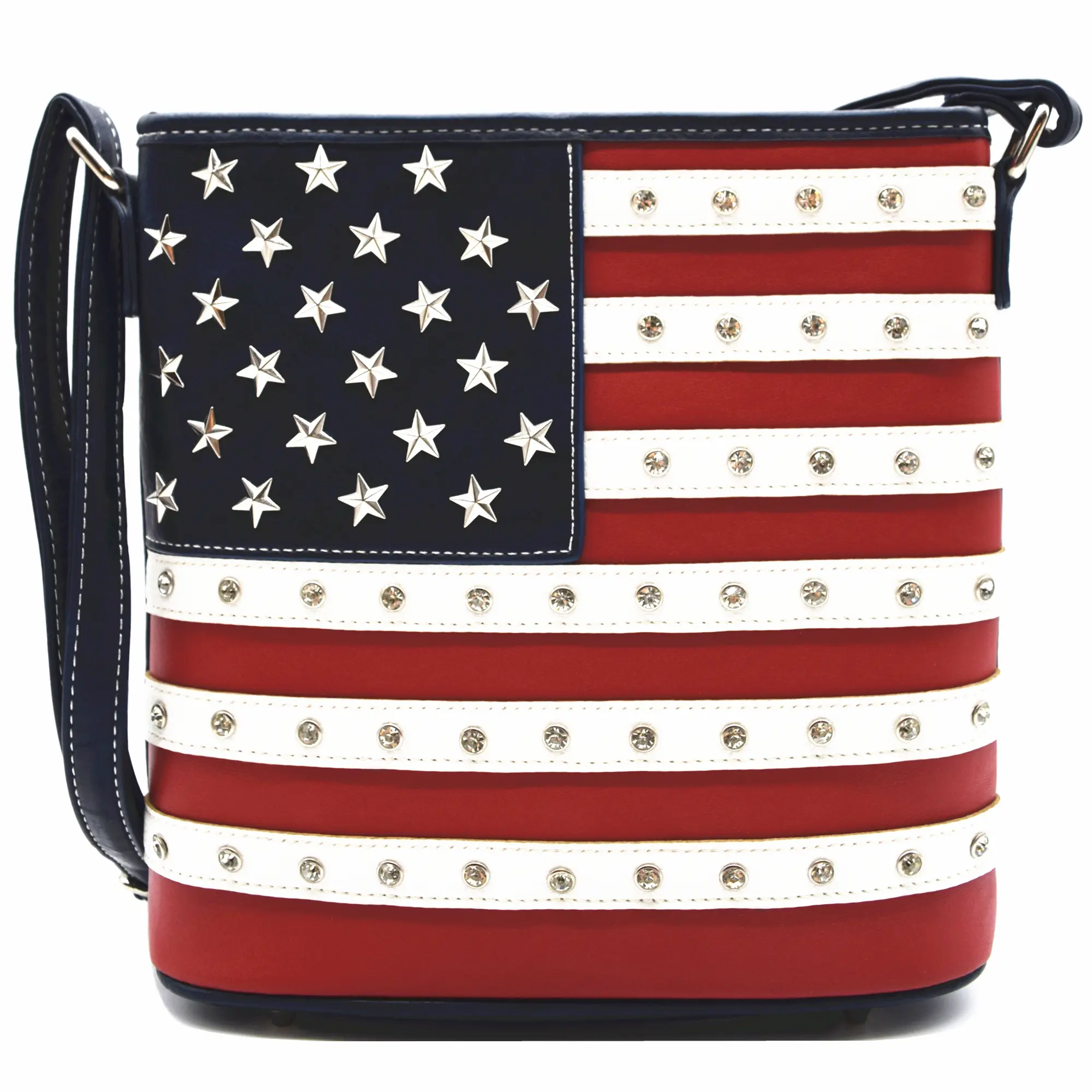Women's Leather Patriotic Crossbody Bag - American Flag Stars and Stripes Studs, Single Shoulder Handbag for USA-Themed Use Adjustable Strap Bag Creative Design Bag