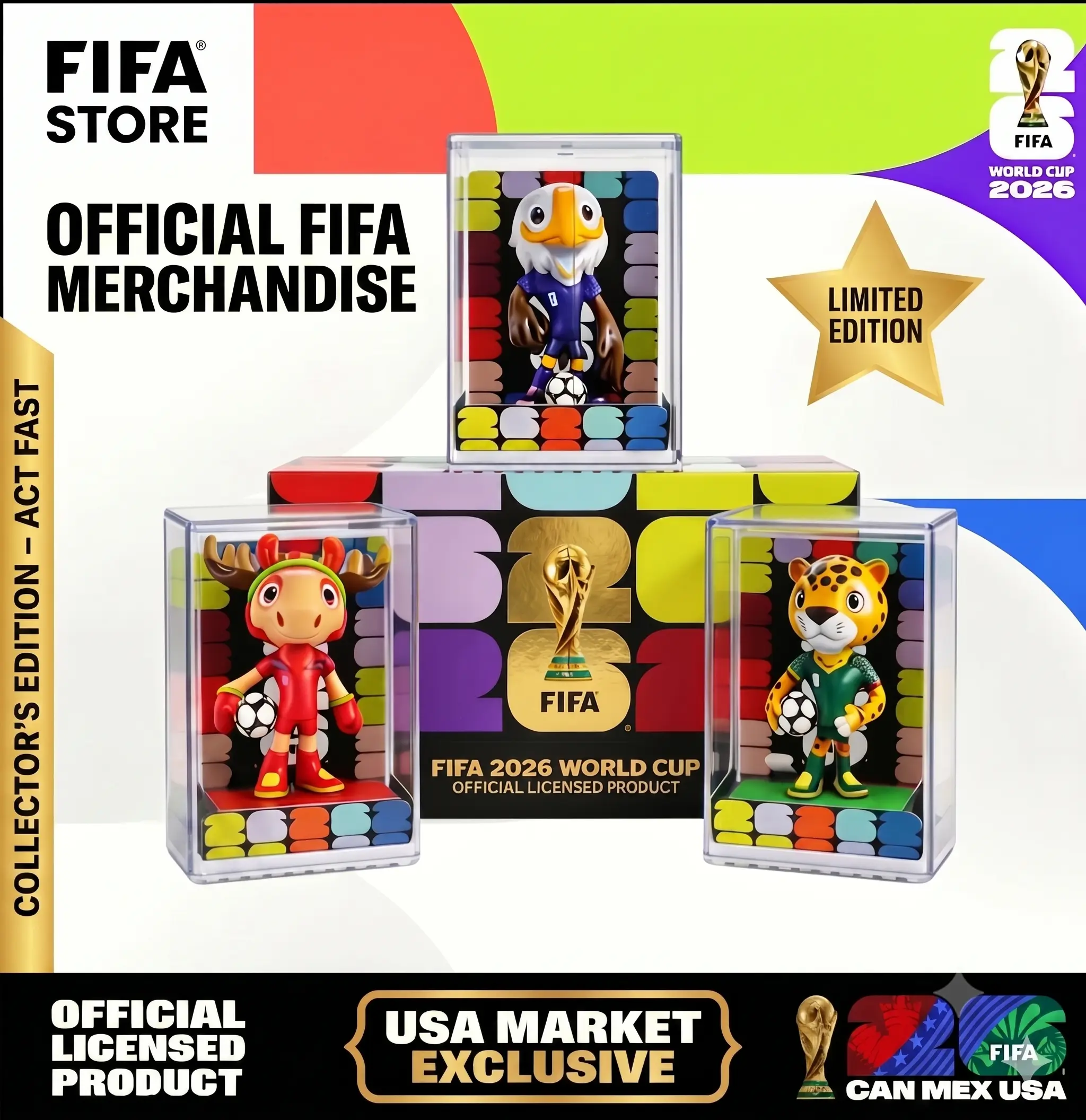 [Flash Sale] 2026 World Cup Mascot,3-Pack Limited Edition Collectible Figurine Set with Display Case,Officially Licensed Authentic Soccer Fan Gift & Desk Decor,Father's Day gifts for soccer dad,Perfect birthday gift for soccer lover