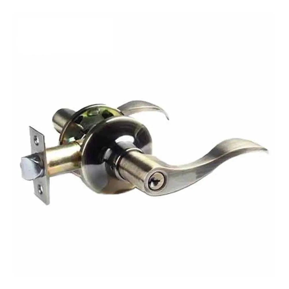 Grade 3 Antique Brass Entrance Lever Handle Set with Doorknob, Model KLE01-AB-SC1