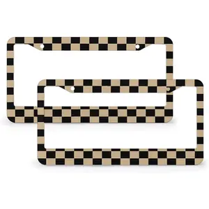 Black and Tan Brown Checkerboard License Plate Frame - 2 Pack Tags Frames Holder Covers, Car Accessories, Car Decorative Tag Frames for Standard Us Canada License Plate Holder 2 Holes 12.2X6.3 Inch