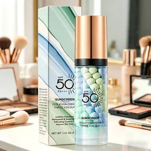 SPF 50+ PA+++ 3-in-1 Sunscreen Isolation Cream, Color Corrector Face Primer, Pre-Makeup Base for Oil Control, Moisturizing & Pore-Blurring, Luminous Even Skin Tone