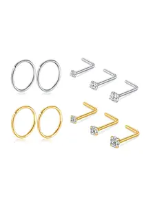 5 Pcs Stainless Steel Nose Rings, Nose Piercing Jewelry, Geometric Design, Hypoallergenic Jewelry for Men & Women, Silver Color, All Seasons Wear