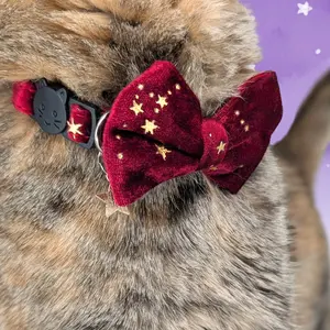 Lunar Ember – Red Celestial Velvet Bowtie Cat Collar