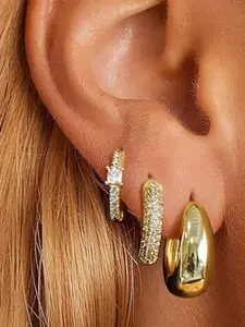 Women's Chunky Hoop Earrings — 3-Pair Set. 14K Gold-Plated / Silver-Tone Vintage-Style Stackable Hoops. Bold & Stylish Design, Hypoallergenic, Suitable for Multiple Piercings. A Perfect Valentine's Day Gift for Her.