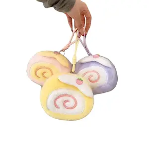 Cute Cake Roll Plush Zipper Coin Purse with Strawberry Charm Keychain - Portable Mini Storage Pouch for Lipstick, Earbuds, Coins - Gym Bag Purse Accessories, Gifts for Women, Mini Gifts