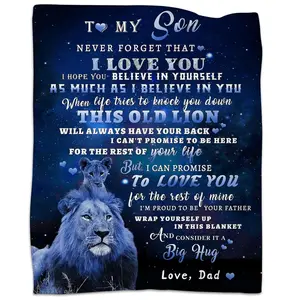 Son Blanket from Dad, Son Lion Blanke, Father to Son Gifts, Birthday Super Soft Flannel Throw Blanket