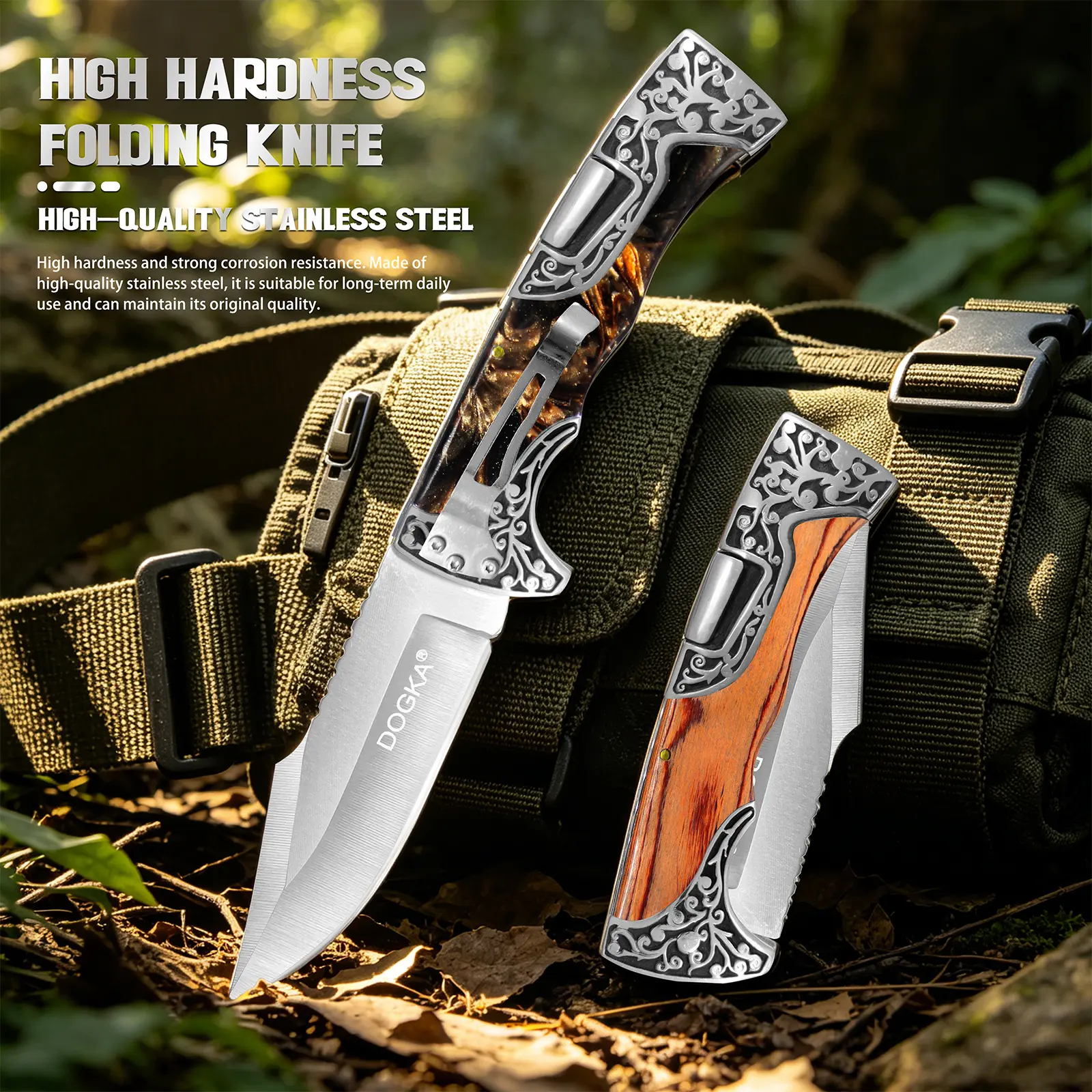 Vintage Engraved Wooden Handle Folding Utility Knife - High Hardness Stainless Steel High Hardness Knives, Durable Outdoor Tool, Multifunctional EDC for Camping, Daily Use Collector Gift