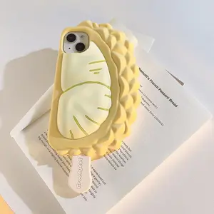 New INS Creative Funny Durian Popsicle Shape Soft Phone Case For iPhone 15 14 13 12 11 Pro Max Protective Cover with Lanyard