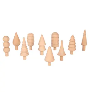 212 MAIN Wooden Woodland Tree Figurine Set - 10 Smooth-Finish Trees (3.3-4.3 in), Sensory Figurines for Pet Decor, Suitable for Ages 10+