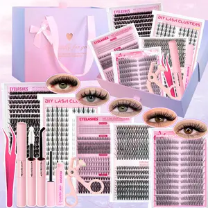 5 Boxes Mixed Styles False Lashes - Voluminous IndividualEyelash Extensions Kit with Glue, Remove, Tweezers and Curler, D Curl Mixed Lengths Eyelash Clusters, Natural Look & Volume Multi-Style Lashes for Makeup Daily, Christmas, Party