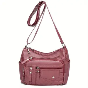 Eco-Friendly PU Leather Women's Shoulder Bag, Crossbody Shoulder Bag, Quick-Release Adjustable Straps, 6 Compartments, Anti-Stain, All-Season Use, Lightweight Commuter Bag