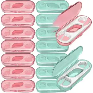 14 Packs Travel Dental Floss Pick Case, Holder, Come with 140pcs Premium Toothpick Flossers for Adults Teeth Cleaning, Sealed Portable Refillable, Green, Pink.