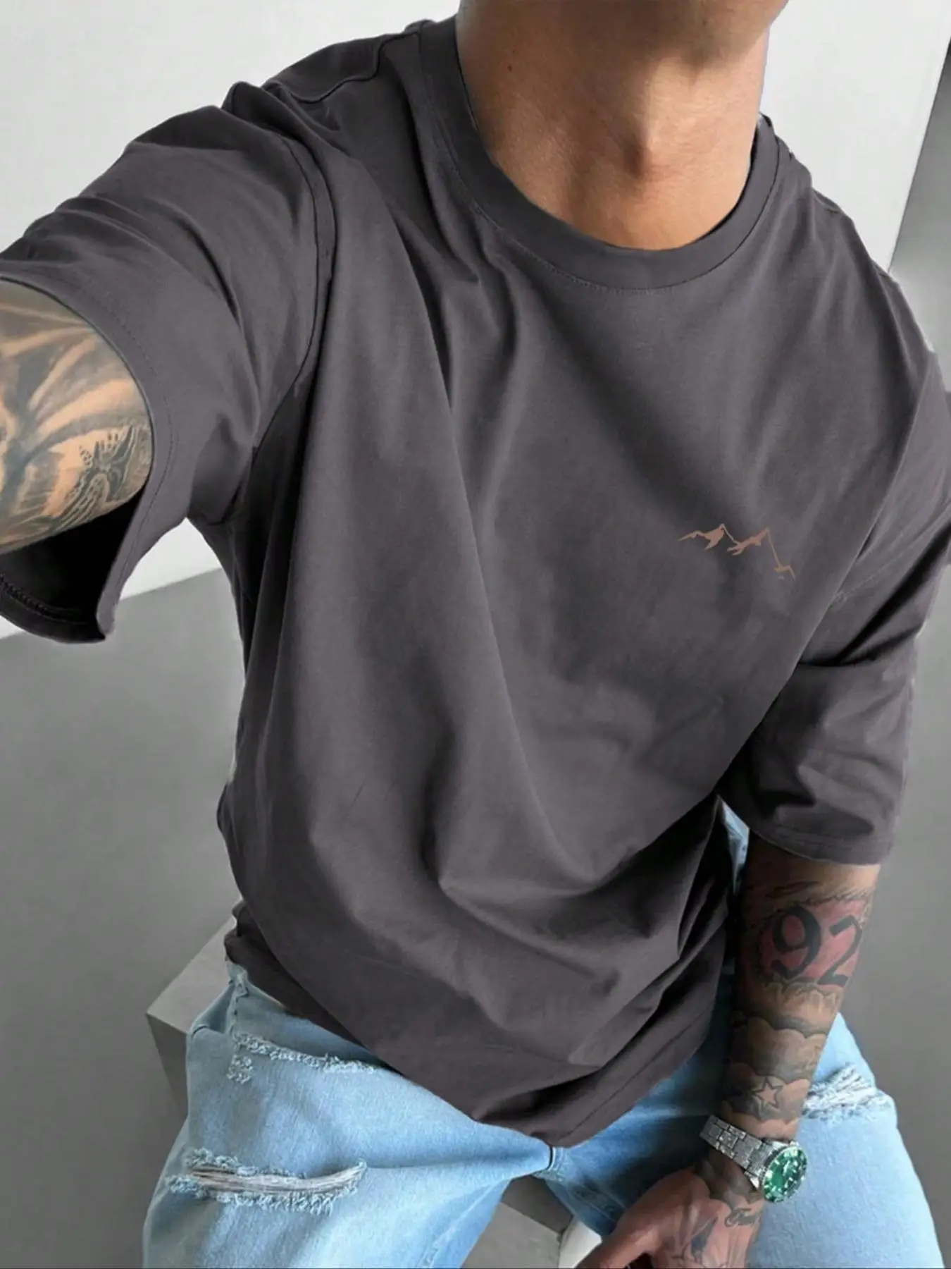 Men's Regular Fit Mountain Print Round Neck Tee, Casual Short Sleeve Crew Neck T-Shirt for Summer, Fashion Men's Top for Daily Wear