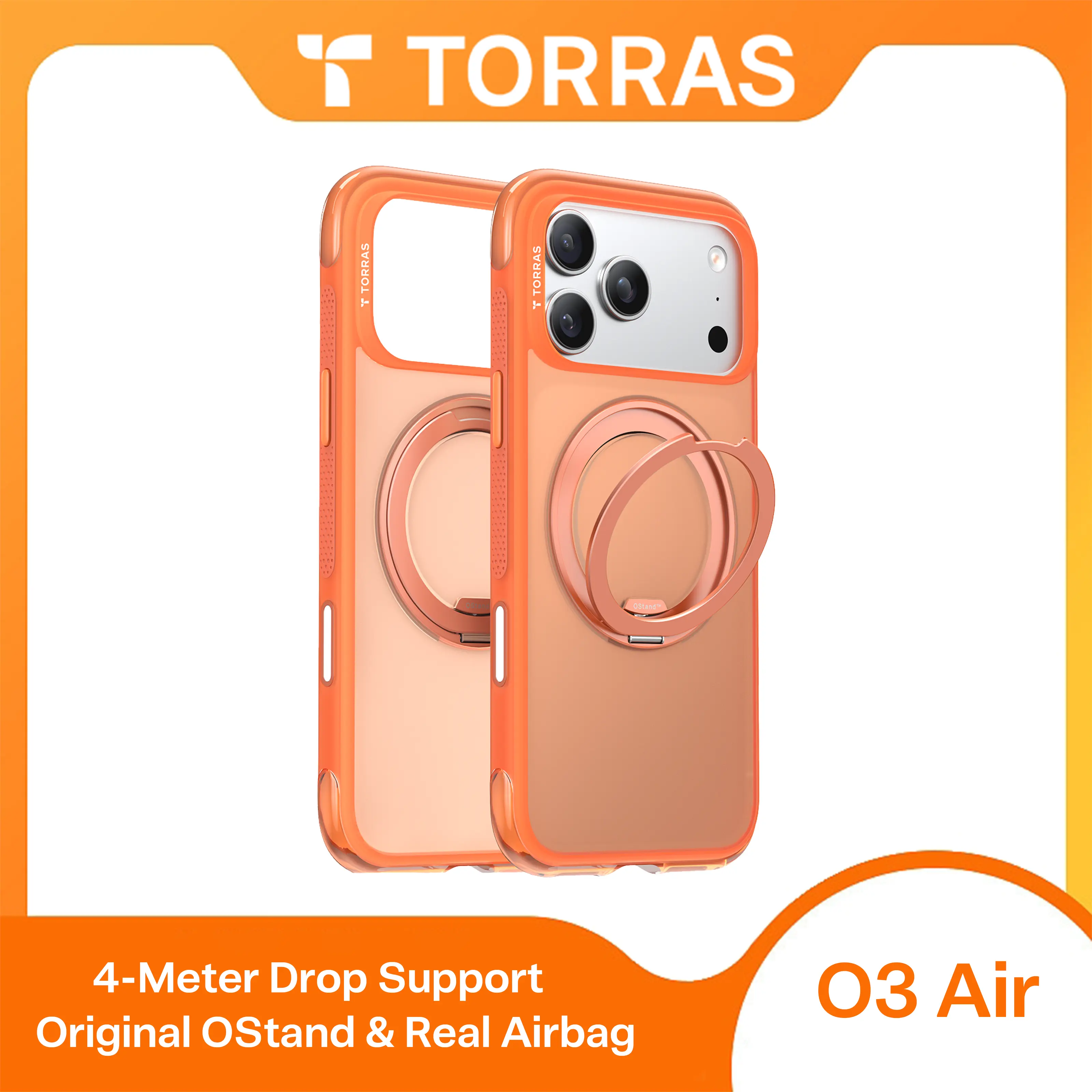 TORRAS O3 Air Magnetic Stand Case for iPhone 17 Pro Max with 360° Ring Stand & Airbag Protection 4-Meter Anti-Fall Shockproof MagSafe Compatible
