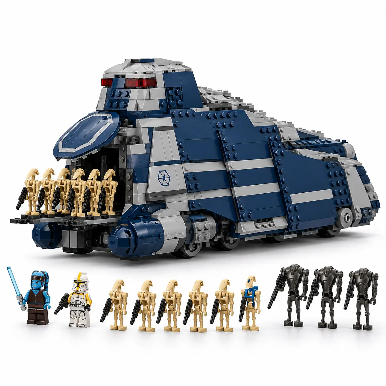 976 PCS Sci-Fi Armored Troop Carrier Building Blocks Set, Blue Transport Vehicle with Opening Panels & Figures, DIY Model for Teens & Adults