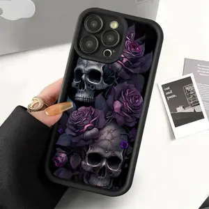 Phone Case for IPhone 17 Pro Max 16 Plus 15 14 13 12 11 Air E Gothic Skull - Rose  Full Body Protection Shockproof Soft Silicone Cover