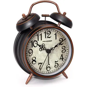 Kickstart Your Day with Vintage Charm and Decor: A Retro Twin Bell Alarm Clock with Retro Arabic Dial