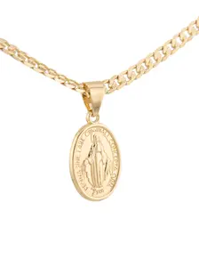 New Classic Virgin Mary Pendant in Gold Plated with 18 Inch or 24 Inch Cuban Chain Elegant Faith