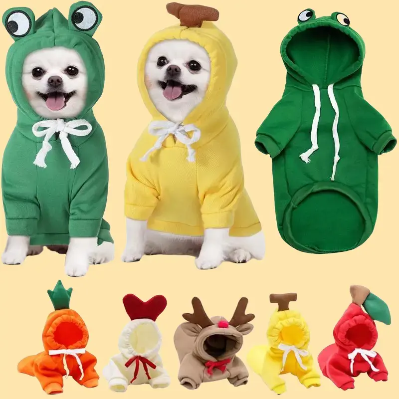 Cute Fruit-Print Dog Hoodies, Winter Warm Fleece Pet Clothing for Small Dogs - French Chihuahua Puppy & Cat Costume Coat Outfit