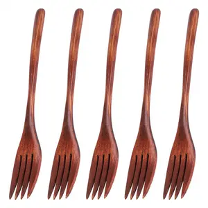 Wooden Forks, 5 Pieces Eco-Friendly Japanese Wood Salad Dinner Fork Tableware Dinnerware for Kids Adult (5 Pieces No Rope Wooden Forks)