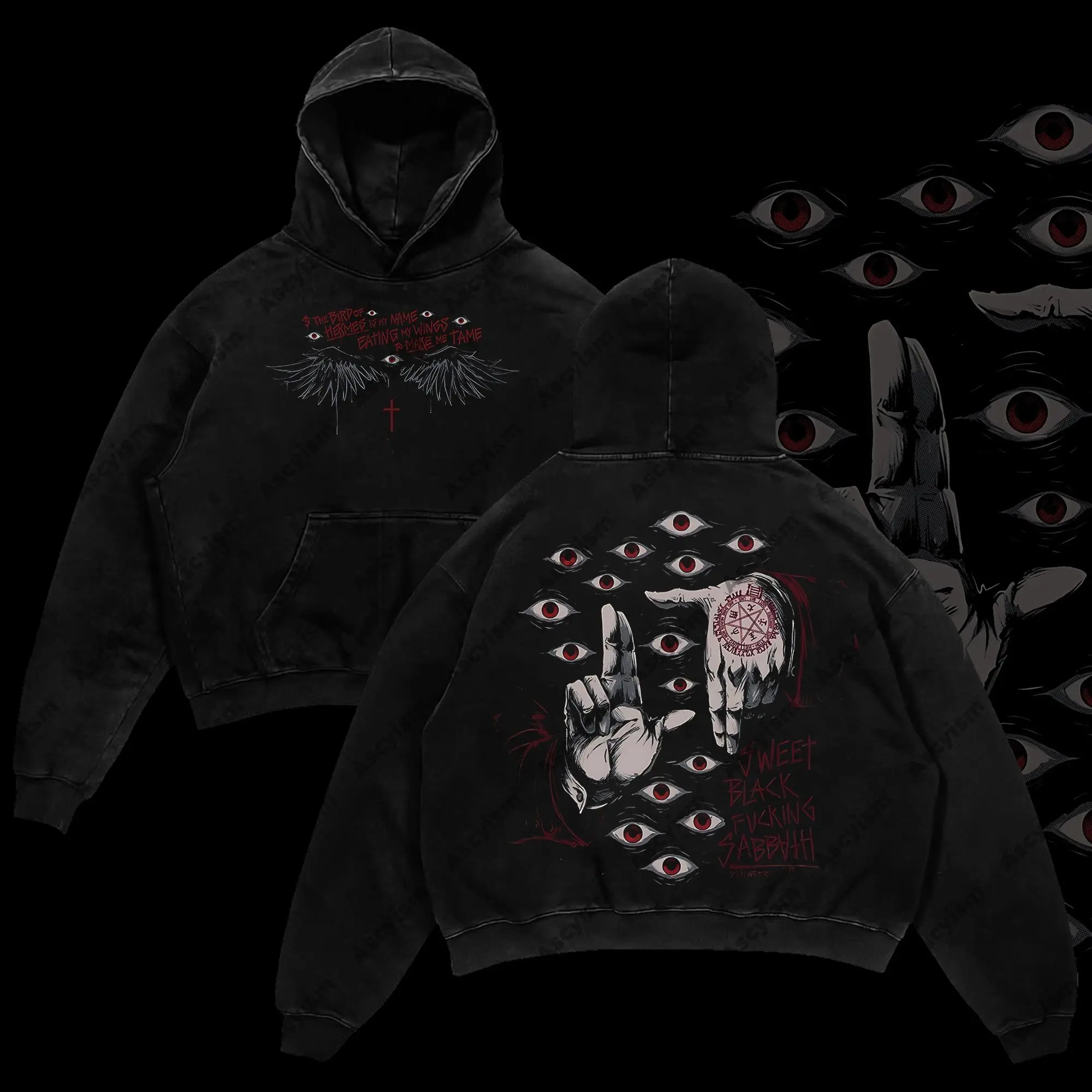 “Alucard The Wings” Hellsing Retro Vintage Unisex Oversize Anime Manga Acid Washed Heavyweight Cotton Hoodie, Anime Merch, Gift For Anime Fan