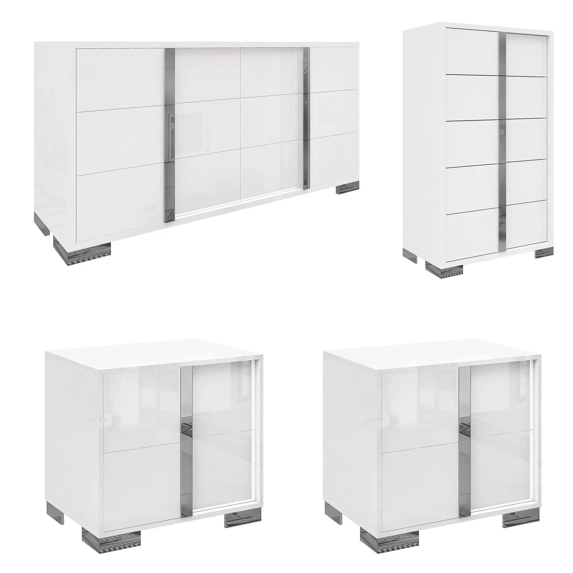 [Ships in Multiple Boxes] AMERLIFE 2/3/4 Piece Bedroom Dresser Set, Modern High Gloss UV Finish, 2 Nightstands, Chest of 5 Drawers & 6 Drawer Dresser, Electroplated Metal Handles, Bedroom Furniture Set Clothing Storage Cabinet