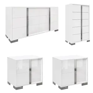 [Memorialday][Ships in Multiple Boxes] AMERLIFE 2/3/4 Piece Bedroom Dresser Set, Modern High Gloss UV Finish, 2 Nightstands, Chest of 5 Drawers & 6 Drawer Dresser, Electroplated Metal Handles, Bedroom Furniture Set Clothing Storage Cabinet