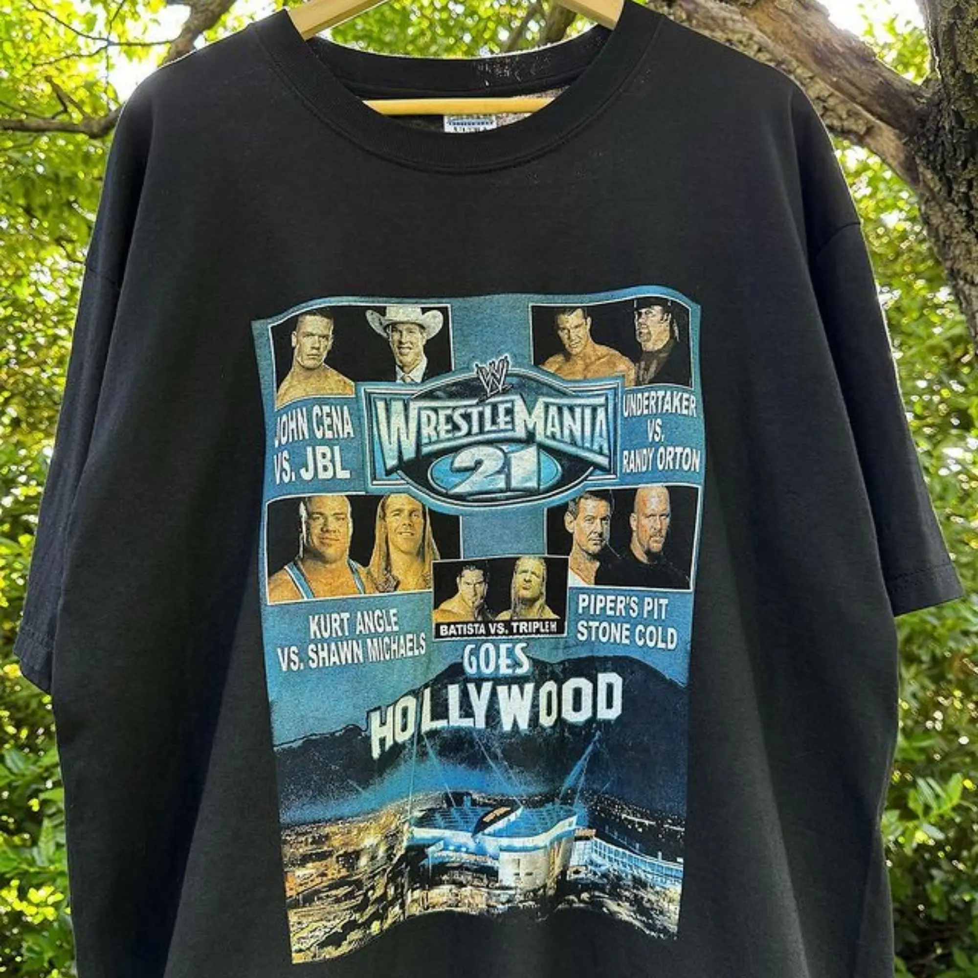 Women's Cute Fashion Oversized Vintage Cotton Casual Crew Neck Short-Sleeve T-Shirt - 2005 WWE Wrestlemania 21 Double-Sided Graphic, John Cena Design, Loose, Lightweight, Expandable Streetwear, Iconic 2005 Era, Cold/Hand Wash Only, Do Not Dry Clean