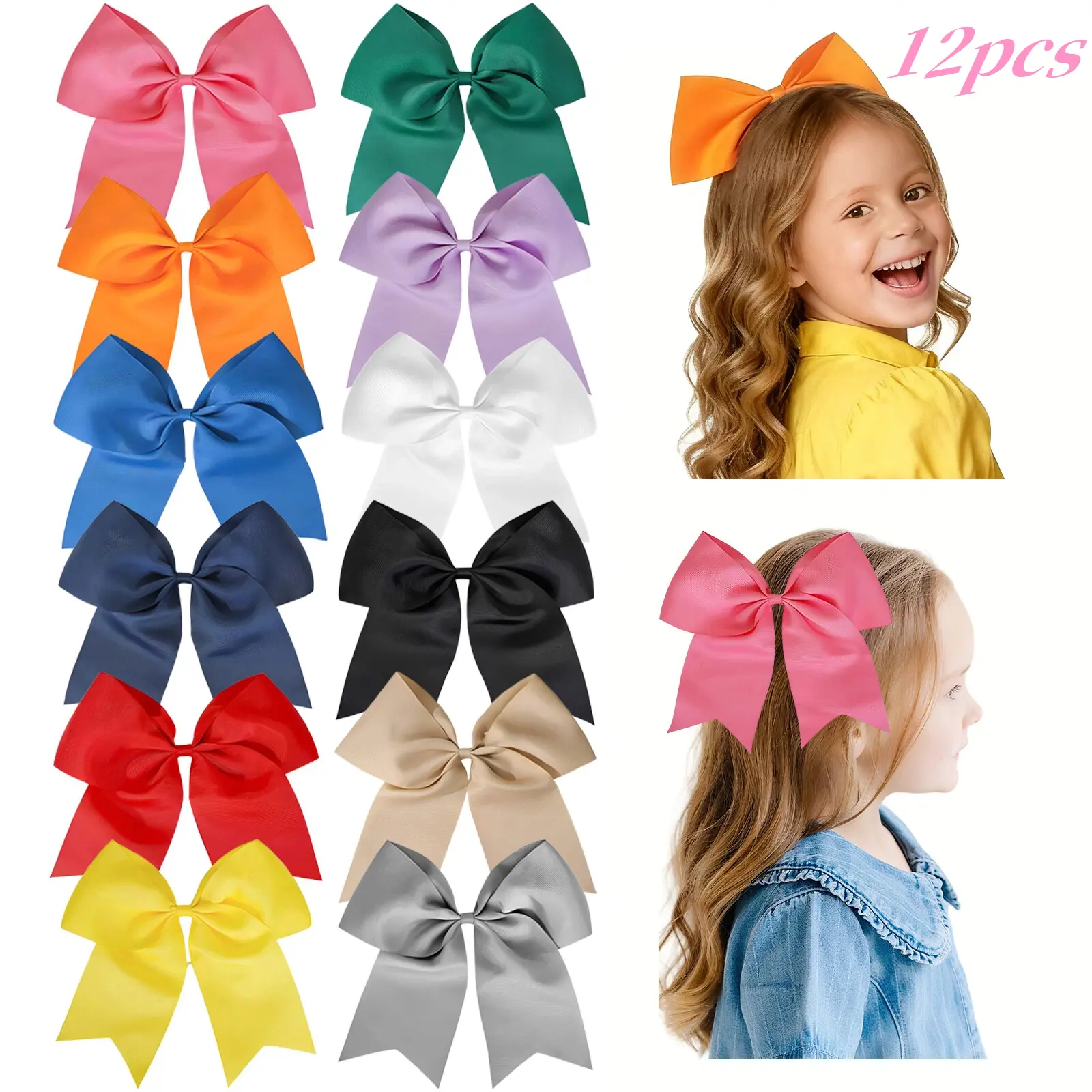 JoyBowie 12 pcs of 8-inch high-quality hair accessories, bow hair clips, fashionable and trendy bow hair clips, cute girl's hair accessories, children's hair accessories, girl's gift, holiday gift hair clips.  #Summervibes