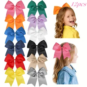 JoyBowie 12 pcs of 8-inch high-quality hair accessories, bow hair clips, fashionable and trendy bow hair clips, cute girl's hair accessories, children's hair accessories, girl's gift, holiday gift hair clips.