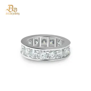 Delzzad Classic Eternity Ring Band Round VVS Synthetic Moissanite Ring Band S925 Engagement Wedding Ring Valentine's Day Christmas Gifts