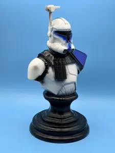 Clone Commander Blue Bust w/ Display Base – 8 inch – 3D Printed Collectible