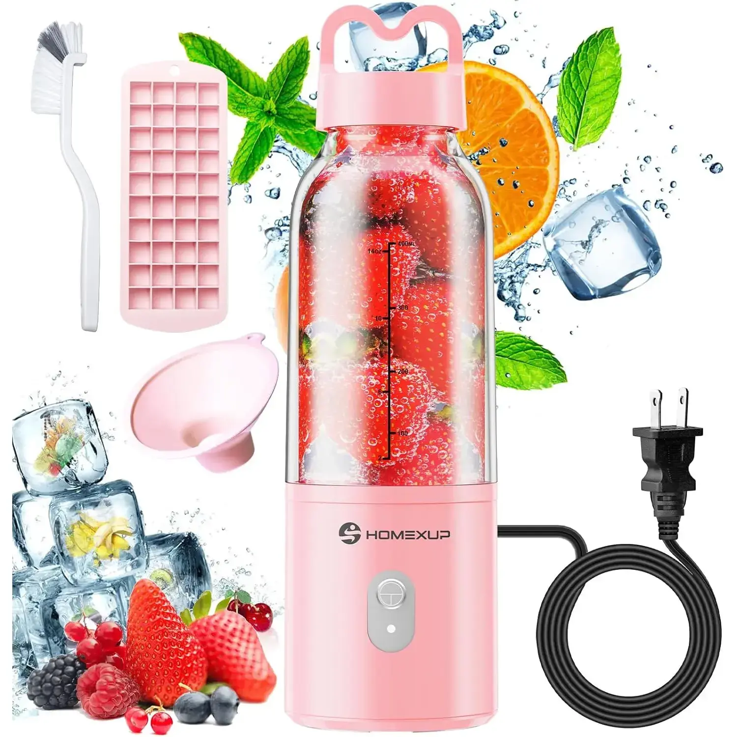 Portable Personal Blender 17 OZ/500 ML Juicer, 175W Personal Size Blender, Ideal for Smoothies, Ice Blending, Juicing, and Food Processing, Compact, Convenient, and Versatile (Pink)